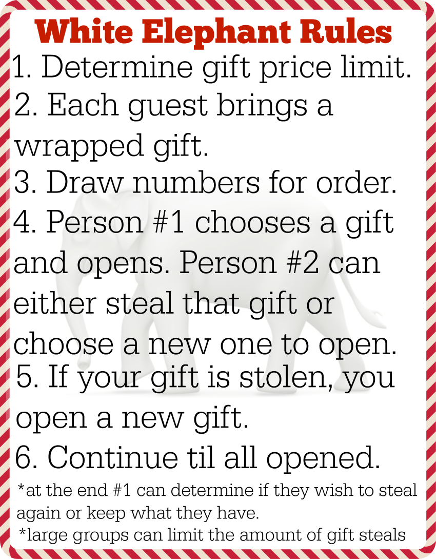 12 white elephant gifts + printable white elephant rules - the